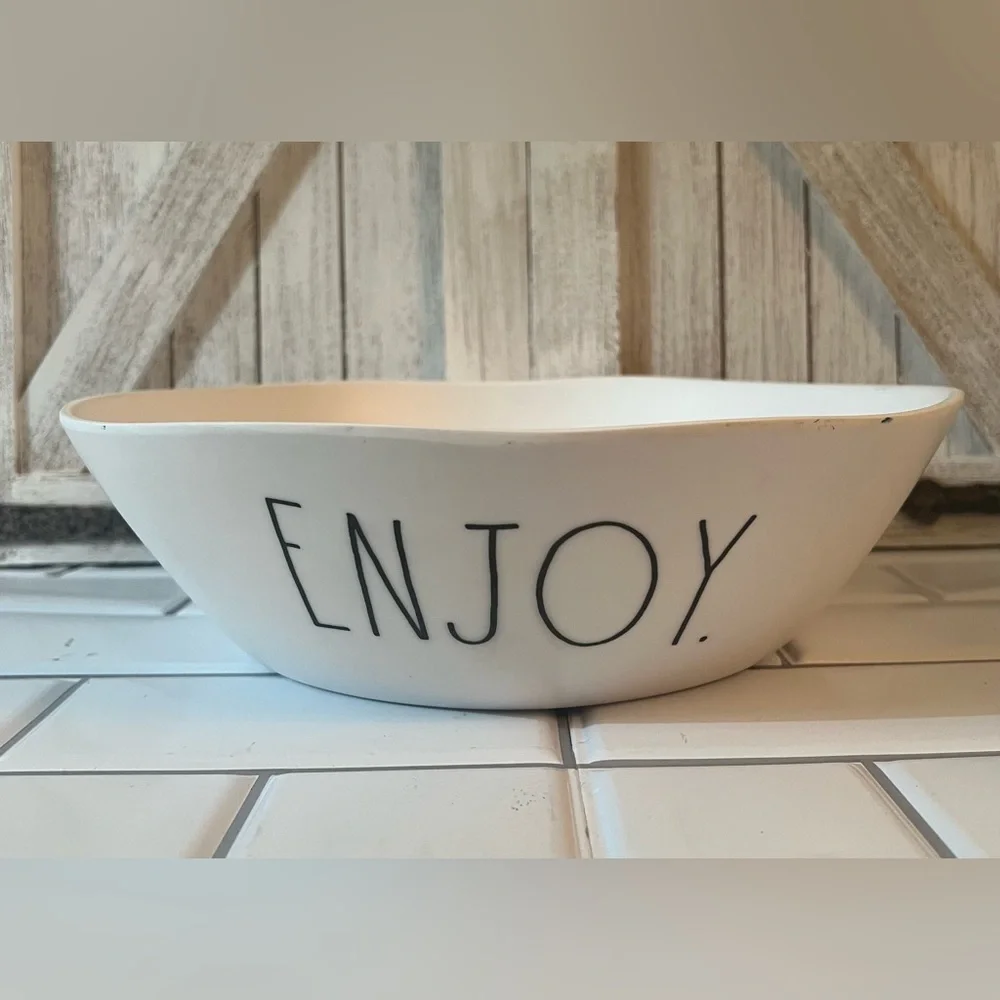 Rae Dunn White Bowl with 'ENJOY' Text